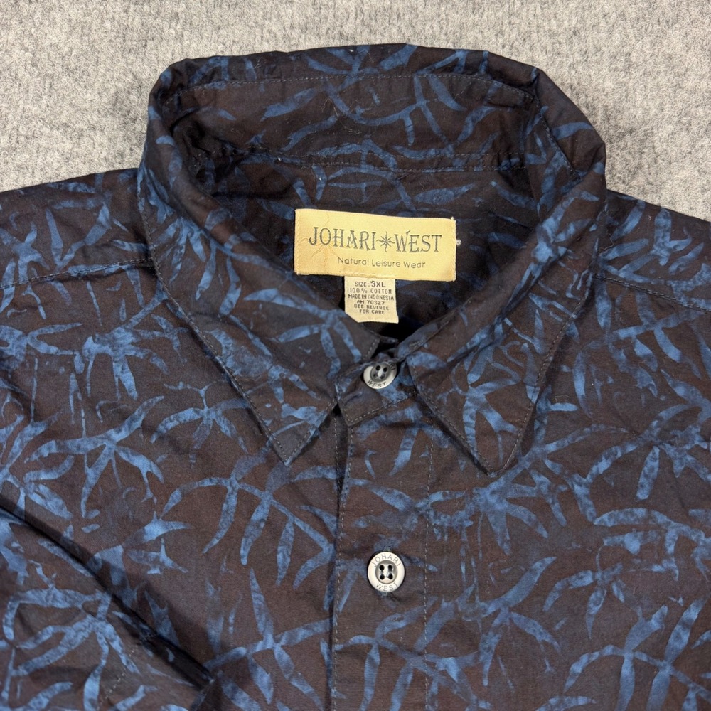Johari West Shirt Batik Tropical Mens 3XL Blue Cotton Short Sleeve EUC‎